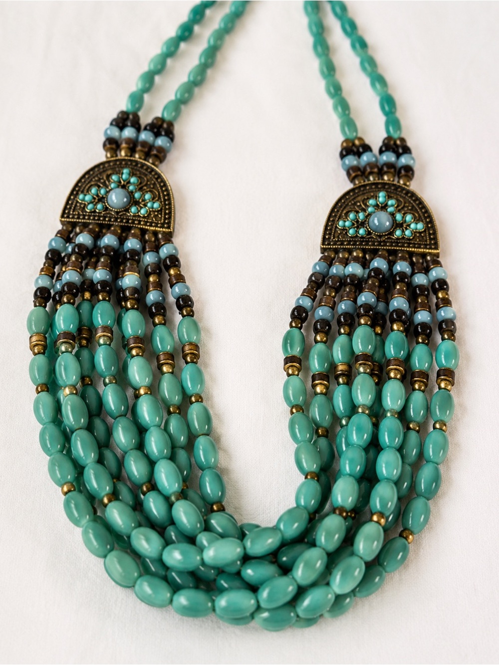 Boho Turquoise Multi-Strand Beaded Statement Necklace